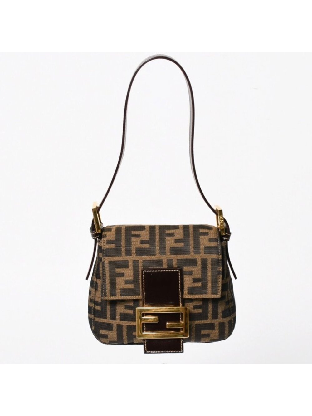 Fendi Bag Handbag Gold Zucca Pattern Canvas FF Buckle